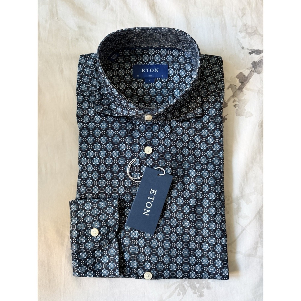 NWT Eton Slim Fit Medallion Cotton Jersey Sport Shirt Casual Designer Luxury L